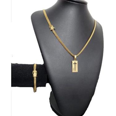 Imagem de Kit Cordão + Pulseira + Pingente Grumet 5mm - Banhado a ouro - ToJoia1