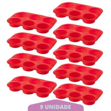 Imagem de Kit 9 Assadeiras Silicone Cupcake Retangular Sortida Bolinho - QUALITY