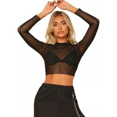Imagem de Blusinha Cropped Tule Manga Longa Comprida Transparente Top - BEA FASH