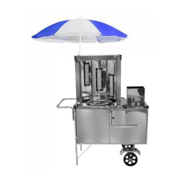 Imagem de Carrinho de Churrasco Grego Inox Guarda Sol e Rodas Maciças Cefaz