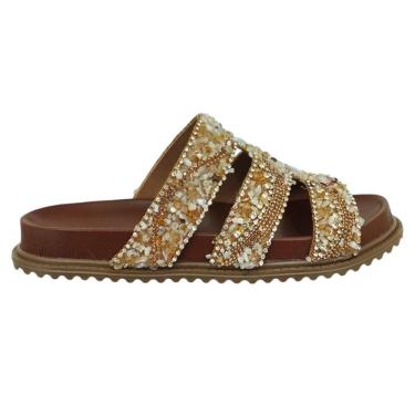 Imagem de Chinelo Feminino Papete Trilha Da Lua Tiras Brilho Couro