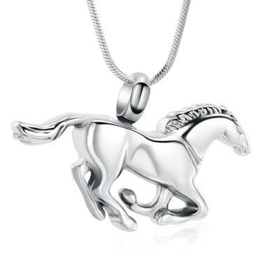 Imagem de Minicremation Pingente de urna em forma de cavalo correndo cremação, joia de cinzas, colar de urna para cinzas, colar de lembrança de funeral de aço inoxidável, Metal, não