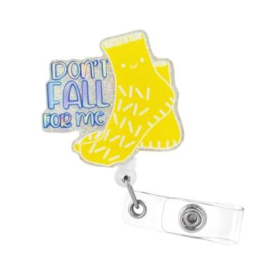 Imagem de Carretel de crachá Don't Fall for Me – Clipe de crachá de meias amarelas engraçadas retrátil com clipe de identificação para mulheres enfermeiras médicas com crachá para assistente médica, professora