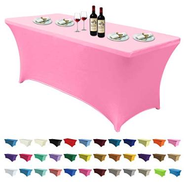 Imagem de ABCCANOPY Toalhas de mesa de elastano para 1,5 m de mesa retangular ajustada capa de mesa de poliéster capa de cama de cílios tampos de mesa capa de mesa de massagem, rosa