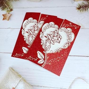 Imagem de Cylallen 50 conjuntos de cartões de convite de quinze anos de corte a laser vermelho com glitter, faça você mesmo, convites de festa de aniversário de 15 anos com inserção e envelopes (apenas cartão