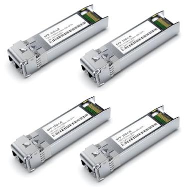 Imagem de Pacote com 4 SFP+ 10GBase-LR Módulo LC, SingleMode 1310nm, SMF Dual LC Transceptor de Fibra Óptica para Cisco SFP-10G-LR, Ubiquiti UniFi UF-SM-10G, Meraki MA-SFP-10GB-LR, Netgear, TP-Link e mais (DDM