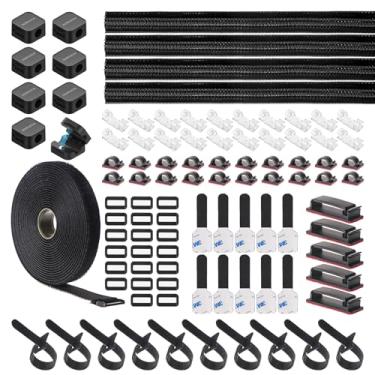Imagem de AORUICN Kit de gerenciamento de cabos com 98 peças, organizador de cabos adesivos, manga dividida, suporte de cabo sob a mesa, alças ajustáveis para computador, TV, escritório, carro, mesa, casa