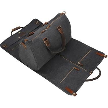Imagem de Bolsa de roupa de bagagem de couro de lona 2 em 1 com alça de ombro para viagens e viagens de negócios, preta, casual americana