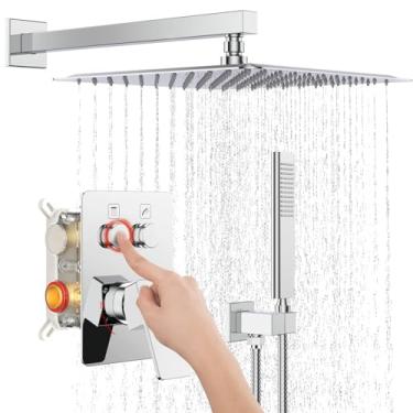 Imagem de Iriber Sistema de Chuveiro Cromado para Montagem Em Parede com Chuveiro de Chuva de 12" e Conjunto de Chuveiro de Mão para Banheiro, Contendo Kit de Acabamento de Válvula e Torneir (, Cromo)