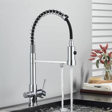 Imagem de Torneira de cozinha de água filtrada, preto fosco, misturador de água fria e quente, purificação de água, torneira de pia com filtro, cromada