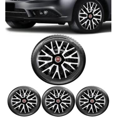 Imagem de Jogo 4 Calotas Esportiva Triton Preto/Prata Aro 14 FIA Novo Uno Vivace Way Argo Cronos Strada Mobi Punto Palio Siena Linea Grand Siena Idea