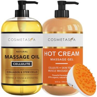 Imagem de Óleo de massagem para celulite, gel e luva - Gel de massagem natural com creme quente, óleo e massageador - firme, tonifica, aperta e hidrata a pele. Acalma os músculos (500 ml)