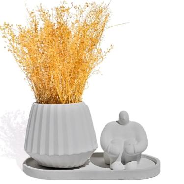 Imagem de Kit Decorativo 3pçs Vaso Diamante Estátua Gigante e Bandeja (Cinza)