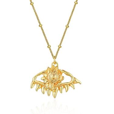 Imagem de BENEIGE Colar de olho turco banhado a ouro 14 K bonito delicado zircônia cúbica colorido olho hamsa pingente gargantilha artesanal diário joias minimalistas para mulheres.., Medium, Banhado a ouro, Sem Pedra Preciosa