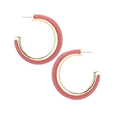 Imagem de Brincos de argola de acrílico e metal boêmio para mulheres - Brincos de argola de resina lucita de acetato - lindas cores - 50 mm de diâmetro - banhado a ouro 14K - leve - caixa de presente incluída,