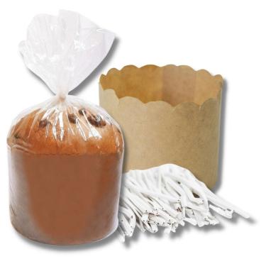 Imagem de 100 Saco Plastico P/ Panetone 250G+Fecho Branco+Forma Kraft