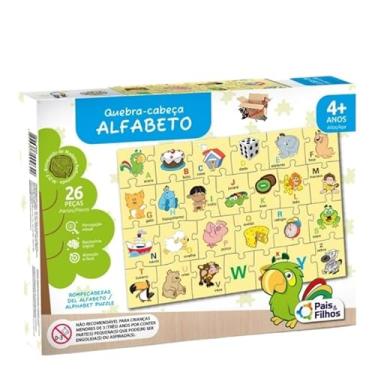 Imagem de Brinquedo Pedagógico Quebra Cabeça Infantil Alfabeto Em Madeira 26 Peças