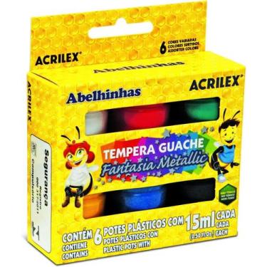 Imagem de Tinta Guache Metálica Fantasia Com 6 Cores 15ml Cada - Acrilex