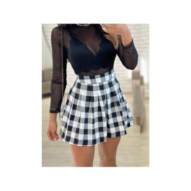 Imagem de Saia Feminina Colegial xadrez Gode Curta Plissada Cintura Alta Cosplay