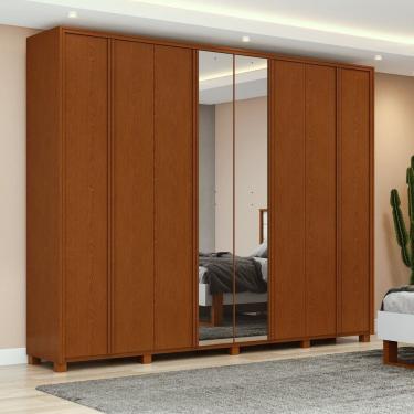 Imagem de Guarda-roupa 8 Portas 6 Gavetas 100% Mdf com Espelho e Pés Ergon Marrom