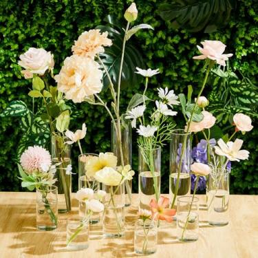 Imagem de Teenyyou 12 peças de vasos de vidro com botão de flor, vaso de vidro transparente, moderno, cilindro, decoração de mesa de casamento, suporte de vela fino para festa de casamento, decoração de casa,