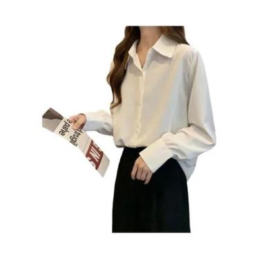 Imagem de Camisa Feminina Branca de Chiffon - Manga Comprida, Soltinha e Elegant
