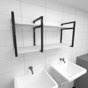 Imagem de Prateleira industrial para lavanderia aço cor preto prateleiras 30cm c