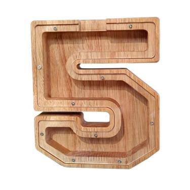 Imagem de Caixa de dinheiro de madeira, caixa de dinheiro com números, cofrinho para crianças, decoração de casa com cinco