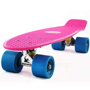 Imagem de Skates para meninos, retrô, 56 cm, para crianças, meninos, meninas, jovens, iniciantes, crianças, adolescentes, adultos, cães de 4 a 5 e 6 anos (rosa azul)