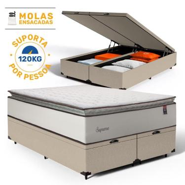 Imagem de Cama Box Baú com Colchão de Molas Ensacadas Pillow Top Supreme Lux Queen 158cm