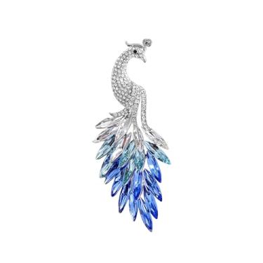Imagem de Broche de pavão de strass para mulheres meninas colorido cristal brilhante animal lapela pinos para vestido de formatura suéter casaco terno delicado chapéu acessórios vestido joias festa de