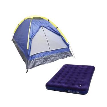 Imagem de Kit Barraca Camping Iglu p/ 2 Pessoas  Colchão Inflável Casal c/ Infla