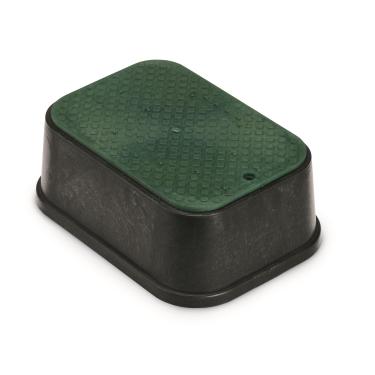 Imagem de Rain Bird CPVBSTDEXT Caixa de válvula de irrigação retangular com extensão de 15 cm, preta com tampa verde, 48 cm de altura