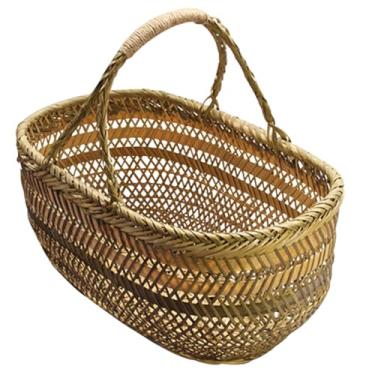 Imagem de Cesta de piquenique de bambu, cesta de tecido de grande capacidade, cesto de palheta de jardim com alça para coletar legumes, armazenamento de frutas, acampamento ao ar livre