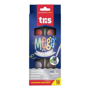 Imagem de Aquarela Pastilha Tris Mega Acqua Color Metálica 12 Cores