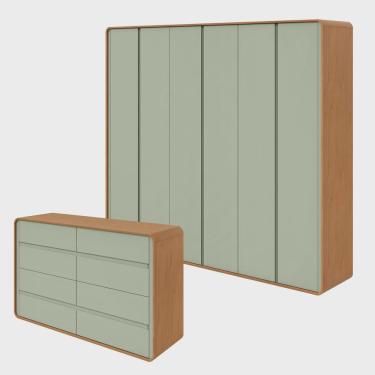 Imagem de Conjunto de Guarda-roupa Casal Loop 6 Portas e Cômoda 8 Gavetas 152x48x96cm Loop