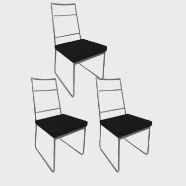 Imagem de Kit 03 Cadeiras Sala de Jantar Escritório Office Stark Industrial Ferro Cinza Suede Preto - Ahz Móveis