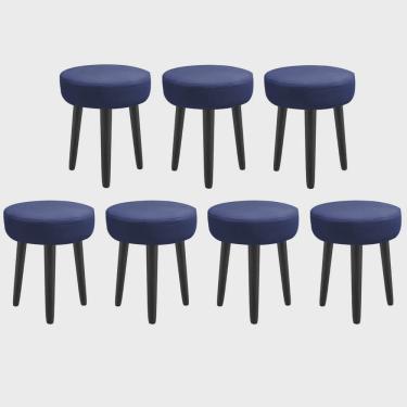 Imagem de Kit 07 Banqueta Alta Julia Industrial 55cm Pé Palito Preto Sintético Azul Marinho - Ahz Móveis