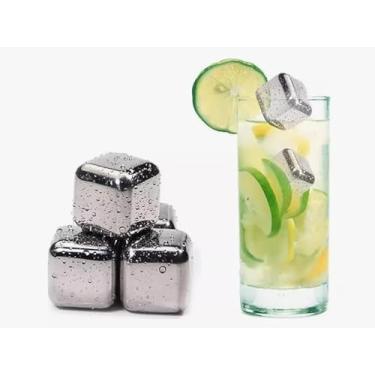 Imagem de Gelo Artificial Reutilizável Cubos de Gelo Whisky Kit 8 Cubos em Aço Inox Com Pegador de Gelo Kit Whisky Bourbon Vinho Drinks Não Altera Sabor