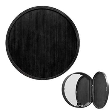 Imagem de Espelho redondo de banheiro Armário de armário com espelho espelho de penteadeira montado na parede impermeável e à prova de umidade (Cor: Cor de madeira, Tamanho: 60 cm) (Preto 50 cm)