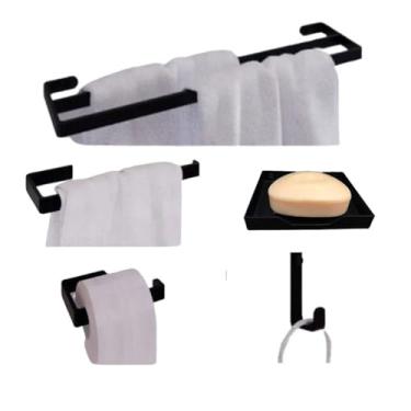 Imagem de Kit Assessórios Para Banheiro Preto 5 Peças Suporte de Sabonete