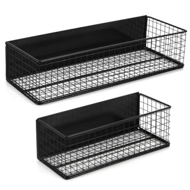 Imagem de Cesta magnética, prateleira magnética para geladeira, suporte magnético para temperos, tela de arame, acessórios para escritório, cozinha, sala de aula, preto, 1 e pequeno, 1 conjunto de 2