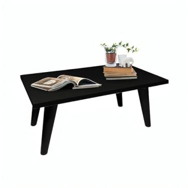 Imagem de Mesa De Centro 50cm Retangular Modernic Com Pés Palito Plástico PVC Retro Decoração Sala De Estar (Preto/Preto)