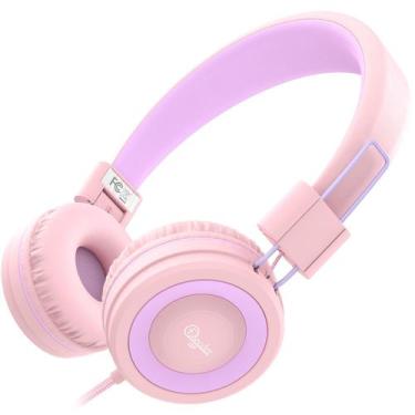 Imagem de Fones de ouvido ELECDER i37 Kids dobráveis com fio pêssego/roxo