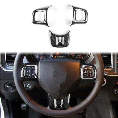 Imagem de Capa para volante de carro com 3 peças, acabamento em fibra de carbono preta, para modelos Dodge War Horse 2011, 2012, 2013 e 2014, acessórios para carro