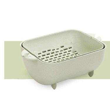 Imagem de Cesta de lavagem de camada dupla, para frutas e legumes, conjunto empilhável de tigela de imersão e escorredor, 2 em 1 (cor: verde) (verde)