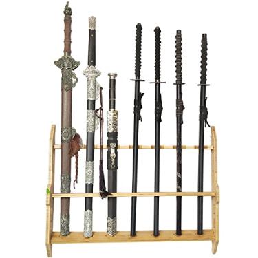 Imagem de Suporte de espada prateleira de exibição de espadas, suporte de espada de montagem na parede, suporte para katana, prateleiras para espadas, exibição de pé de madeira montada na parede, suportes para
