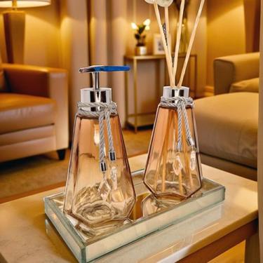 Imagem de Kit Lavabo Completo Ambar Com Bandeja Vidro Super Luxo Decoração Difus