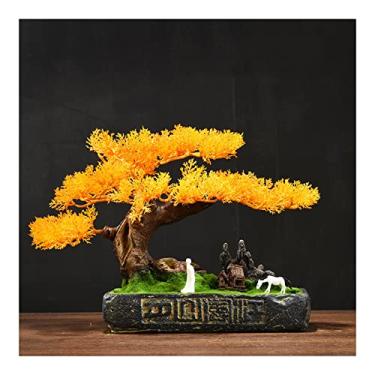 Imagem de Bonsai artificial bonsai pinheiro plantas artificiais em vasos plantas de casa bonsai falso ornamento interno para banheiro, casa, cozinha, escritório, decoração Feng Shui para escritório em casa (cor