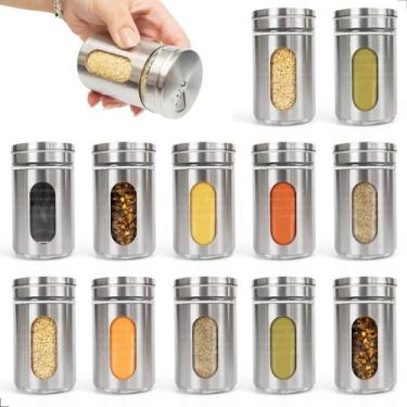 Imagem de Kit 12 Porta Temperos Saleiro Pimenteiro Aco Inox Com Visor - Megagift